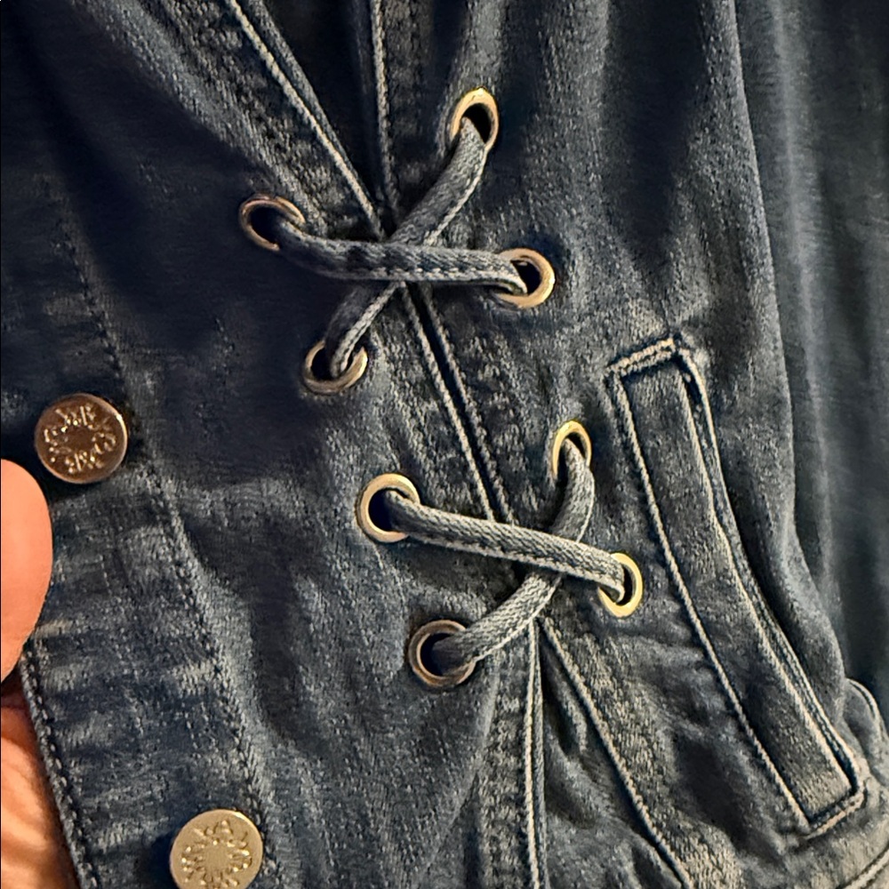 White House Black Market Blue Jean Jacket with Lace-Up Sides - Picture 4 of 5